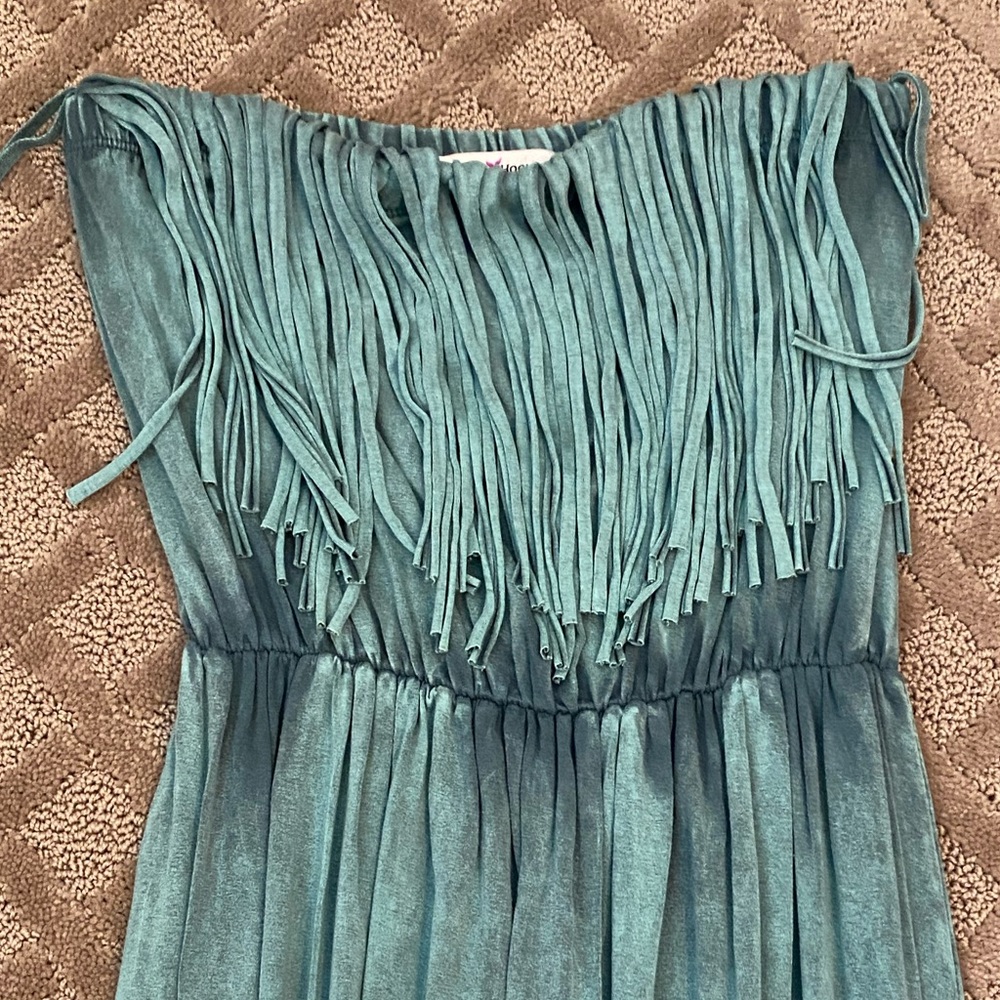 Strapless fringe maxi dress